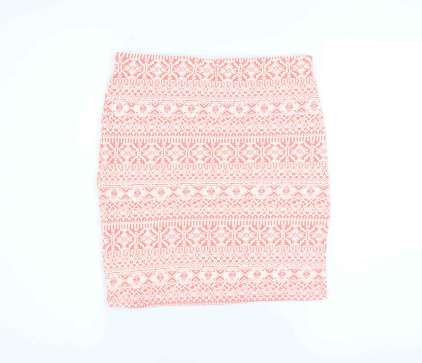Bershka Women Pink Geometric Pencil Skirt Size L Stretch Cotton Blend