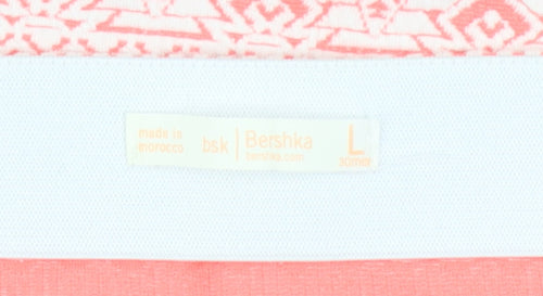 Bershka Women Pink Geometric Pencil Skirt Size L Stretch Cotton Blend