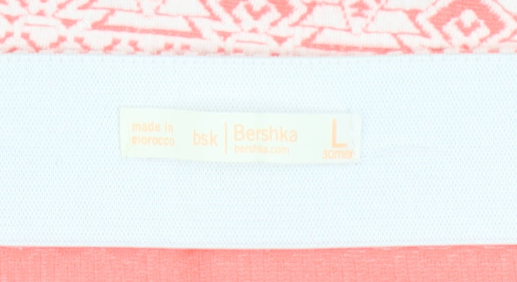 Bershka Women Pink Geometric Pencil Skirt Size L Stretch Cotton Blend