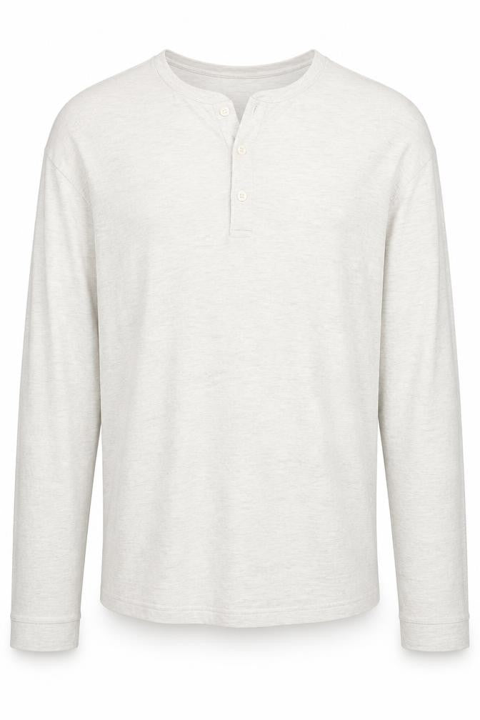 Front view of Marks & Spencer Men's Beige 2XL Henley Cotton Sweatshirt