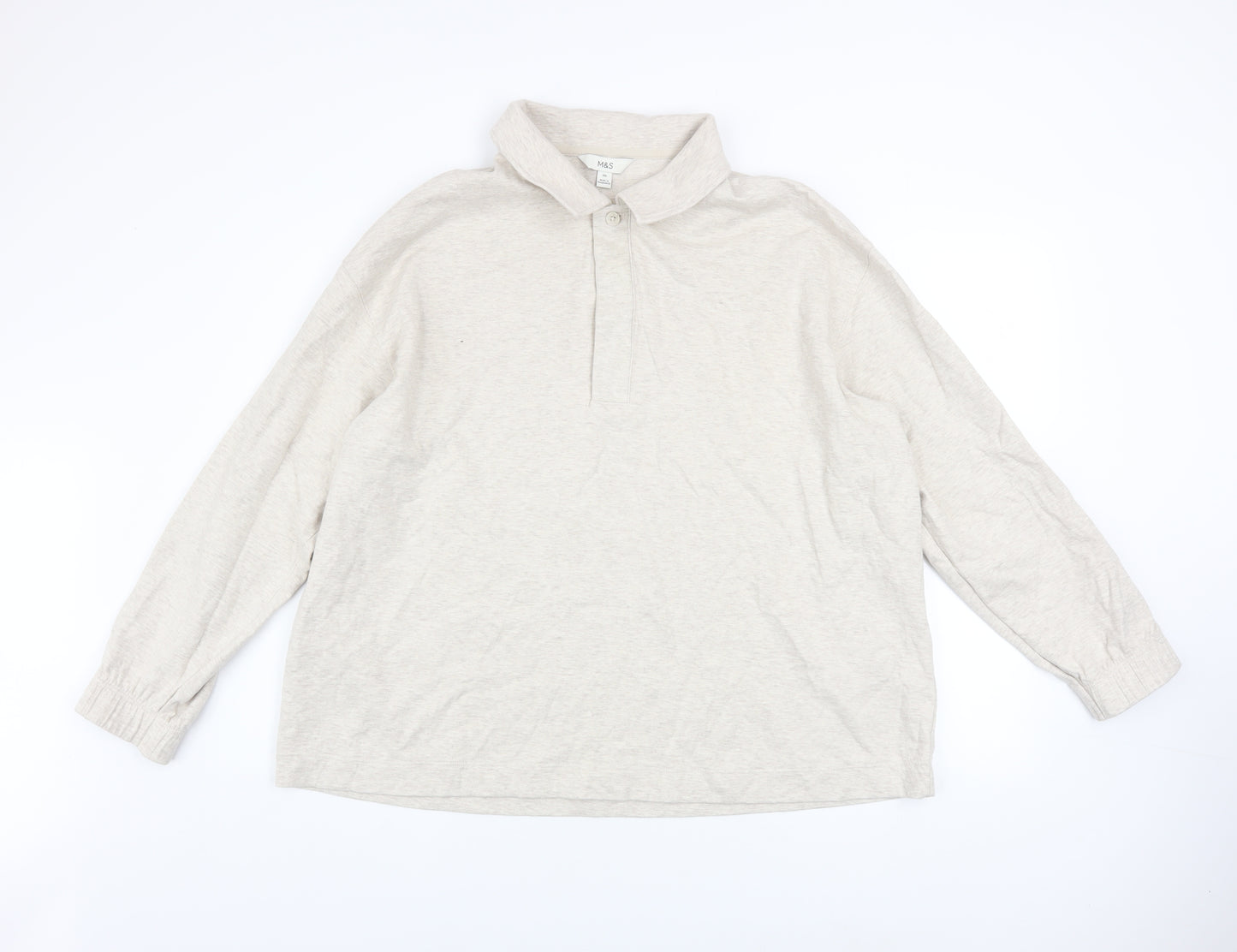 Marks and Spencer Men's Beige 2XL Henley Cotton Sweatshirt
