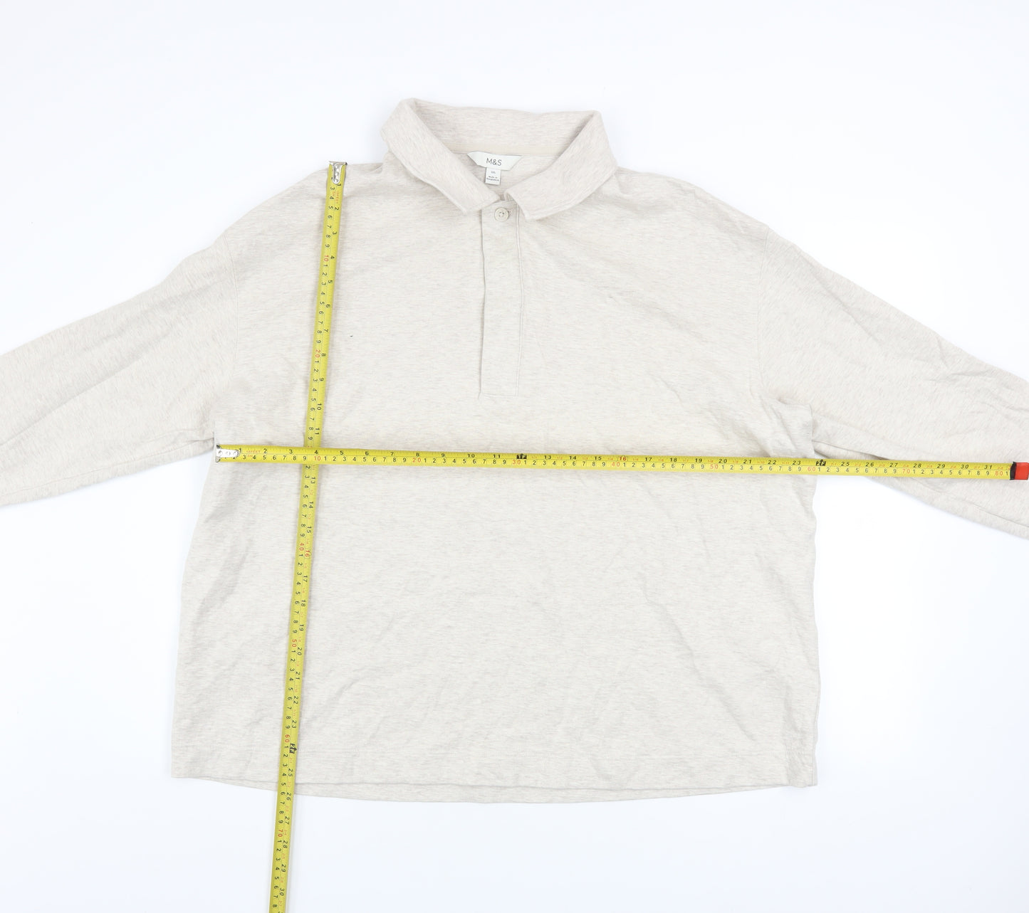 Marks and Spencer Men's Beige 2XL Henley Cotton Sweatshirt
