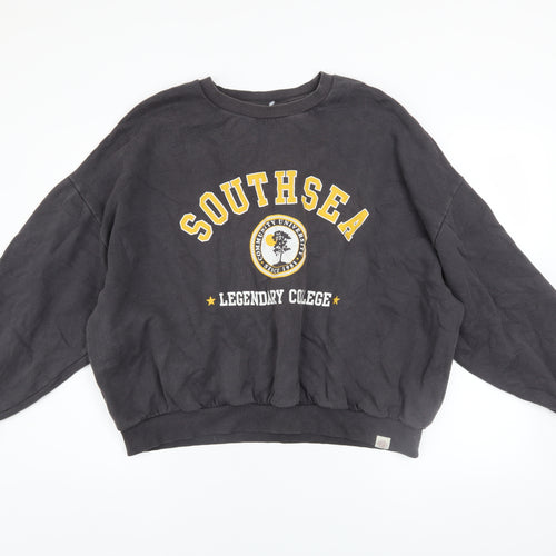Pull & Bear Womens Black Southsea Graphic Pullover Sweatshirt L