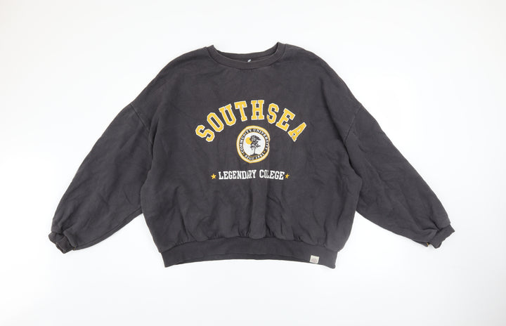 Pull & Bear Womens Black Southsea Graphic Pullover Sweatshirt L