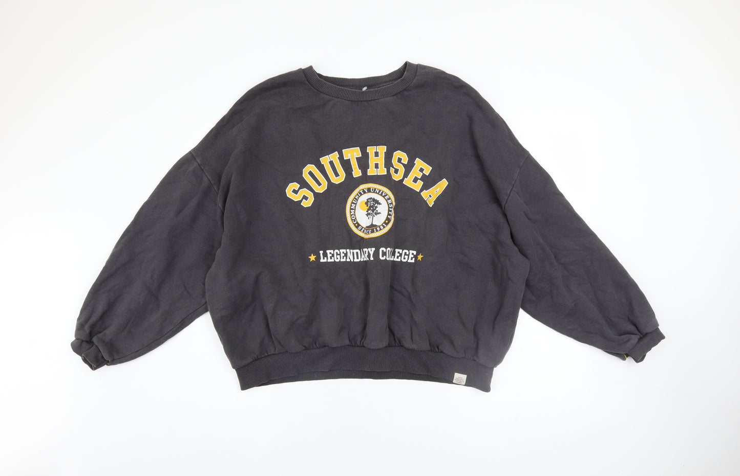 Pull & Bear Womens Black Southsea Graphic Pullover Sweatshirt L