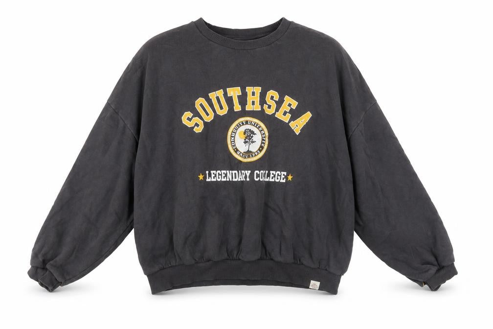 Pull&Bear Womens Black Southsea Graphic Pullover Sweatshirt L