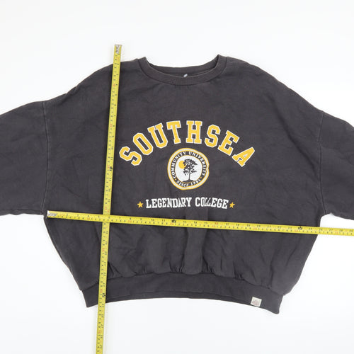 Pull & Bear Womens Black Southsea Graphic Pullover Sweatshirt L