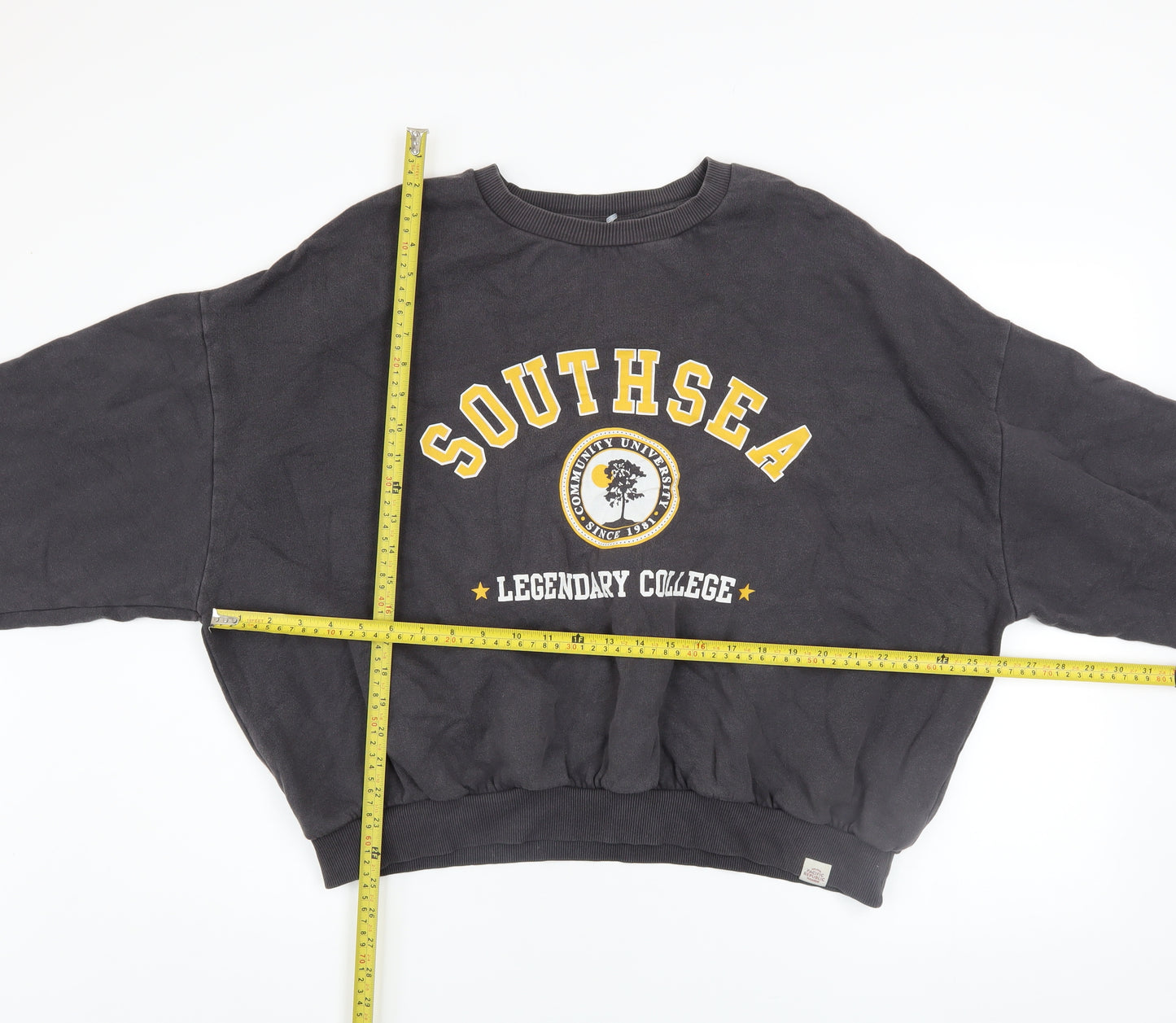 Pull & Bear Womens Black Southsea Graphic Pullover Sweatshirt L