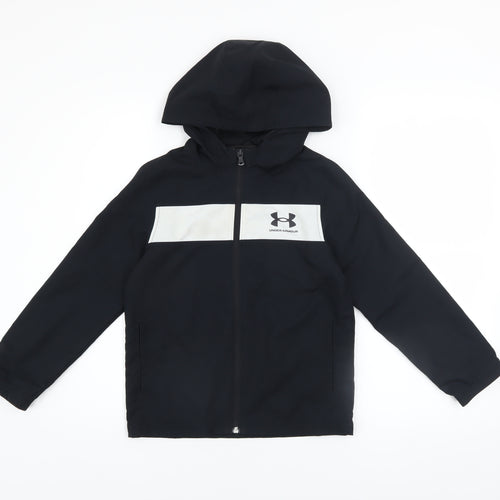Under Armour Boys Black Hooded Windbreaker Jacket 7-8 Years Polyester