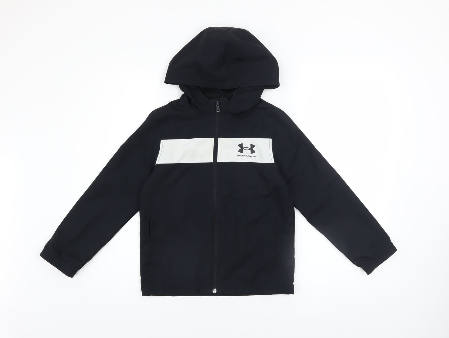 Under Armour Boys Black Hooded Windbreaker Jacket 7-8 Years Polyester