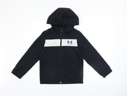 Under Armour Boys Black Hooded Windbreaker Jacket 7-8 Years Polyester