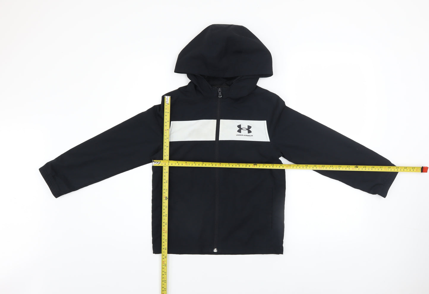 Under Armour Boys Black Hooded Windbreaker Jacket 7-8 Years Polyester