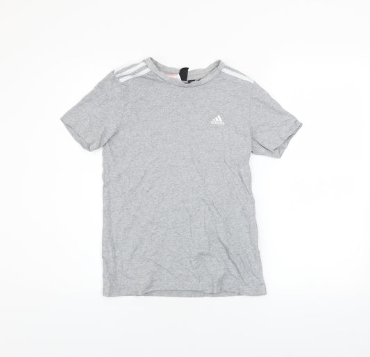 Adidas Boys Grey T-Shirt 14 Years Sports Logo Short Sleeve Top