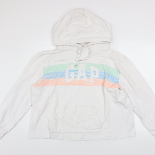 GAP Women White L Pullover Hoodie Logo Print 90% Cotton Casual