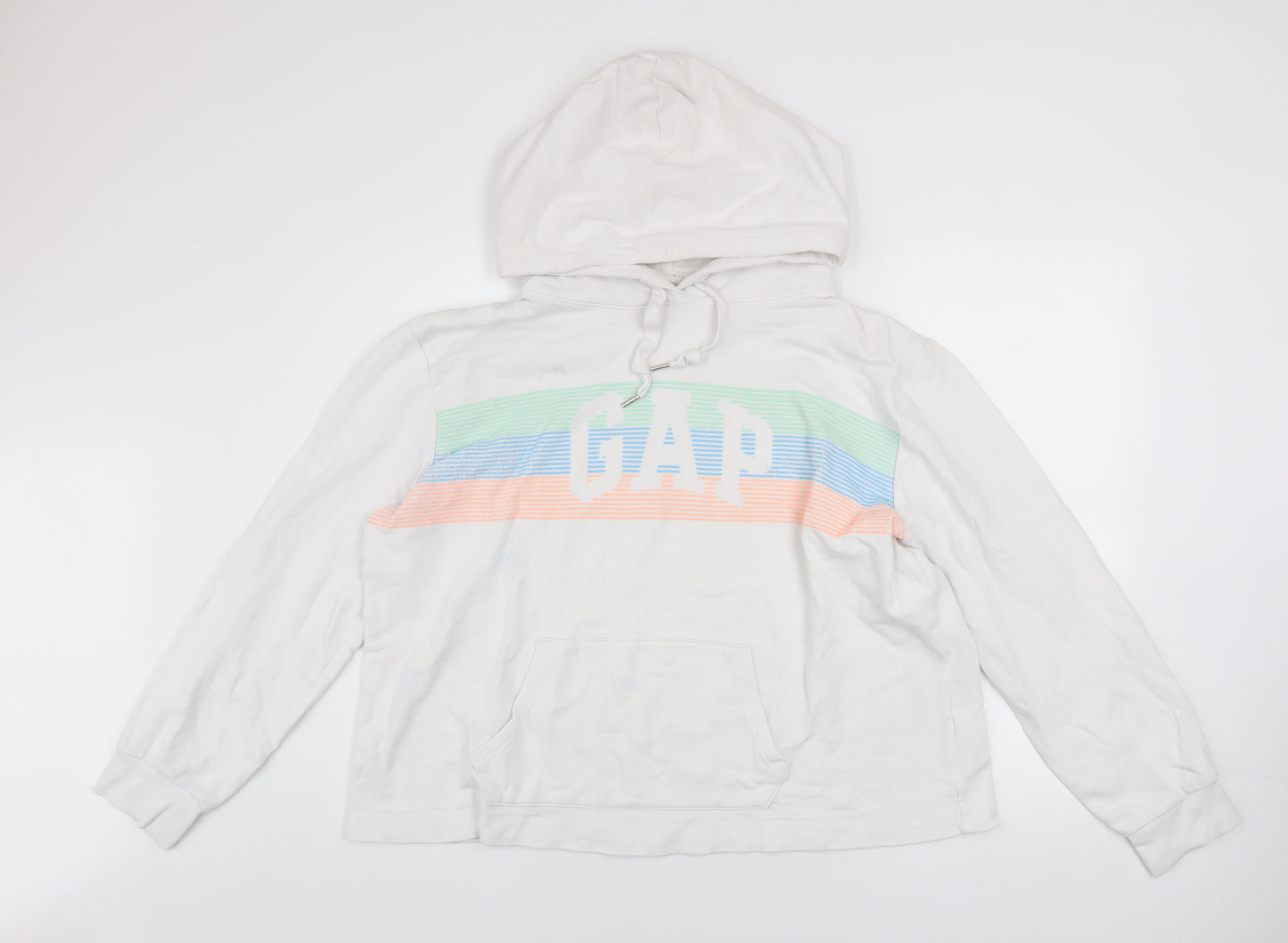 GAP Women White L Pullover Hoodie Logo Print 90% Cotton Casual