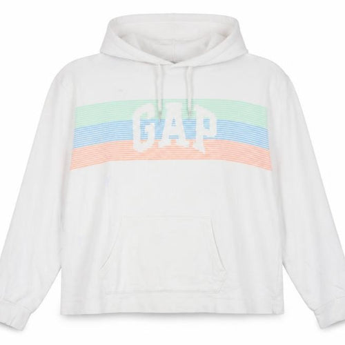 GAP Women White L Pullover Hoodie Logo Print 90% Cotton Casual