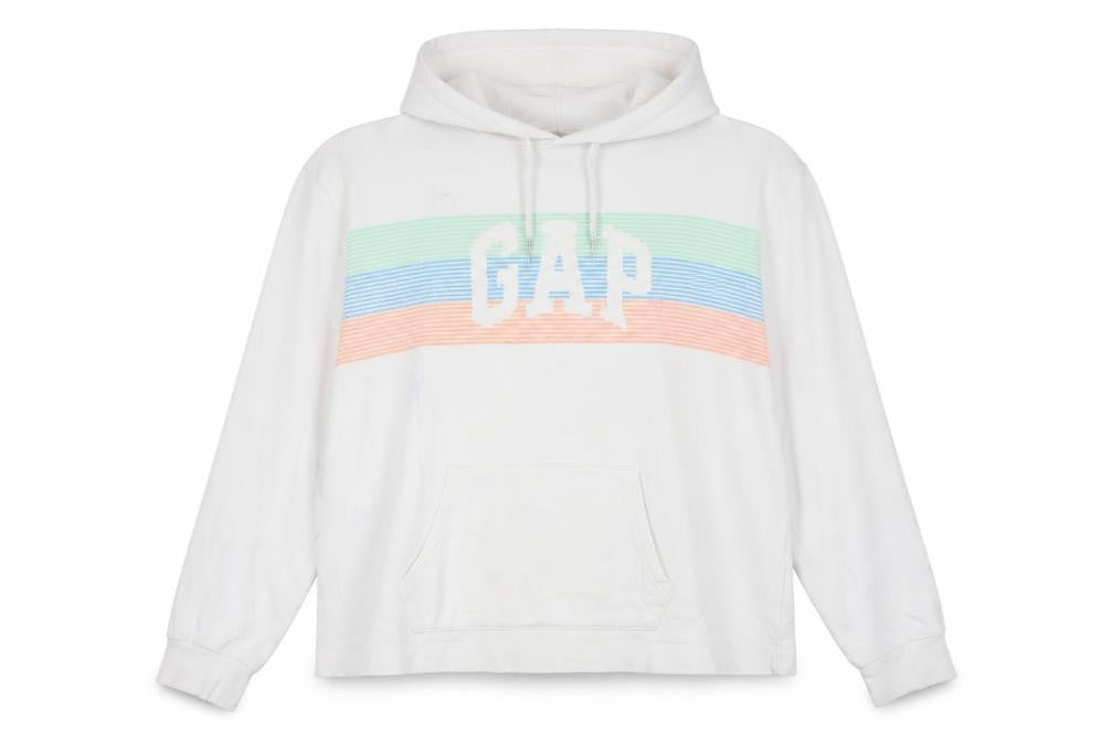 GAP Women White L Pullover Hoodie Logo Print 90% Cotton Casual