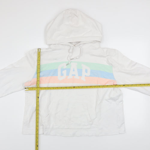GAP Women White L Pullover Hoodie Logo Print 90% Cotton Casual