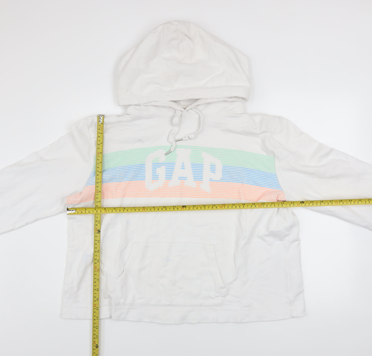 GAP Women White L Pullover Hoodie Logo Print 90% Cotton Casual