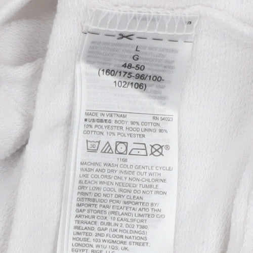 GAP Women White L Pullover Hoodie Logo Print 90% Cotton Casual
