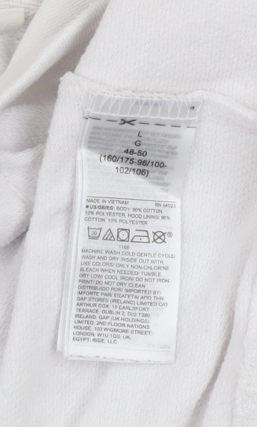 GAP Women White L Pullover Hoodie Logo Print 90% Cotton Casual
