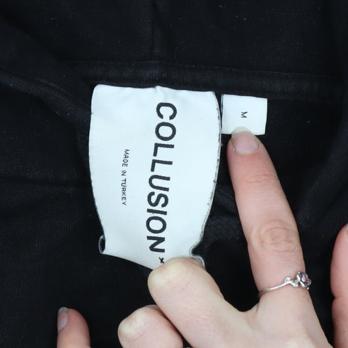 Collusion Men's Black Graphic Pullover Hoodie Size M