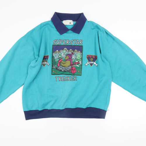 Vintage Superstar Trekker Teal Sweatshirt Women M Collared Graphic Pullover