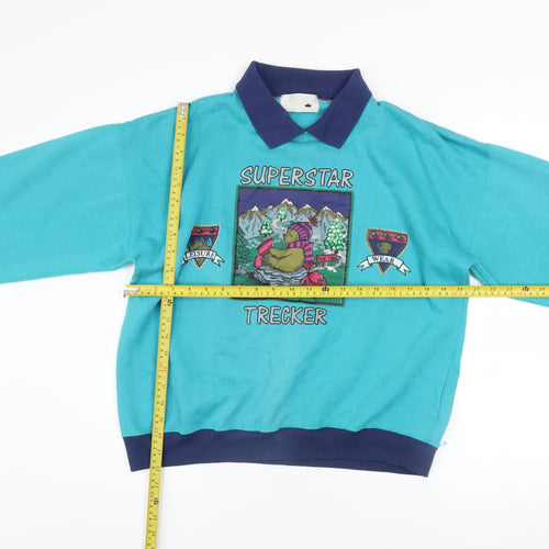 Vintage Superstar Trekker Teal Sweatshirt Women M Collared Graphic Pullover