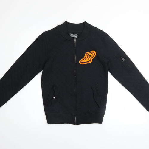 Respect Boys Black Quilted Bomber Jacket 12-13 Years Full Zip Cotton Blend