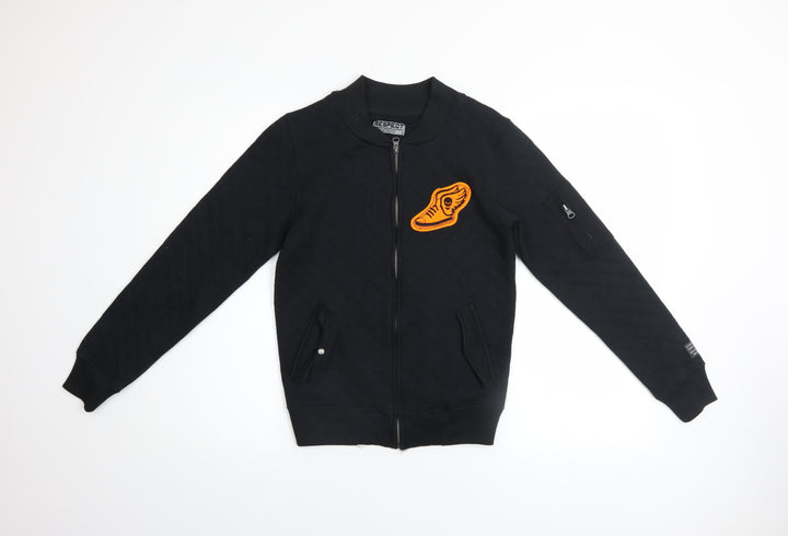 Respect Boys Black Quilted Bomber Jacket 12-13 Years Full Zip Cotton Blend