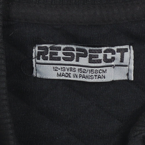 Respect Boys Black Quilted Bomber Jacket 12-13 Years Full Zip Cotton Blend