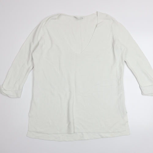 The White Company Women’s White Cotton V-Neck Tunic Jumper Size 10