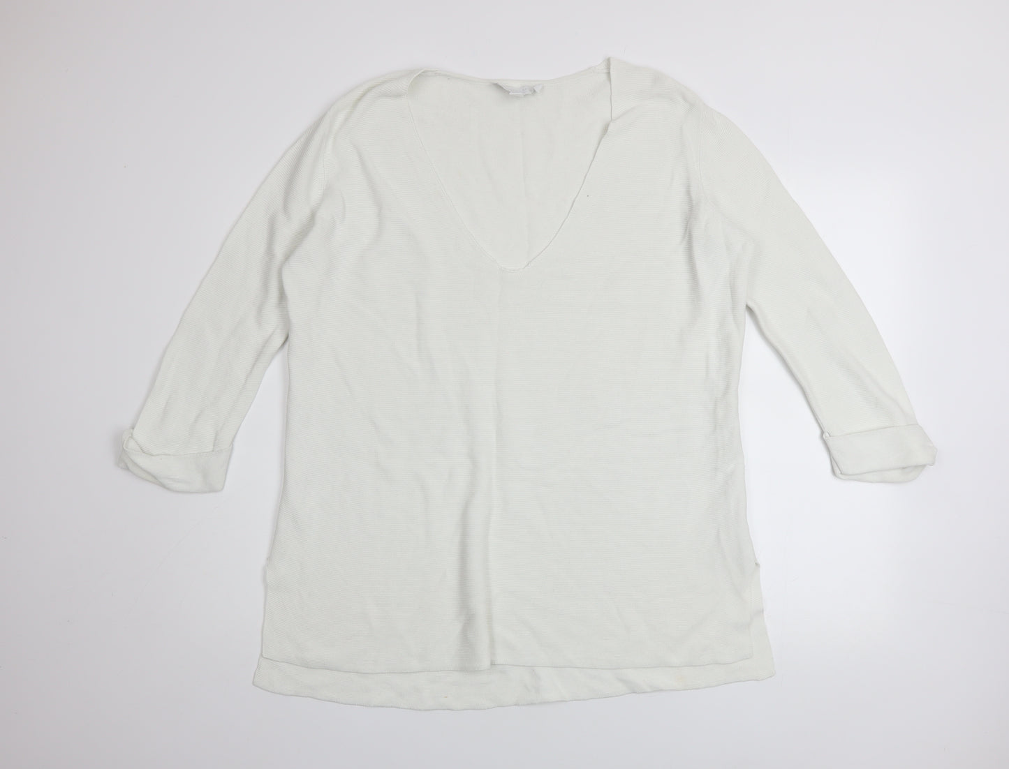 The White Company Women’s White Cotton V-Neck Tunic Jumper Size 10