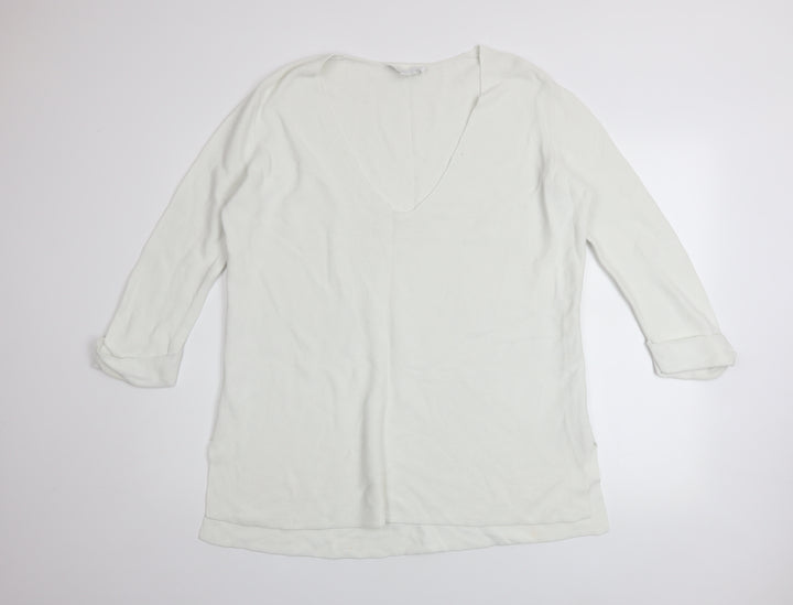The White Company Women’s White Cotton V-Neck Tunic Jumper Size 10