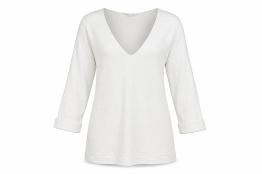 Front view of The White Company Women’s White Cotton V-Neck Tunic Jumper, size UK 10