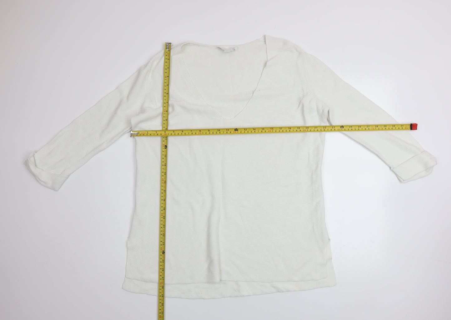The White Company Women’s White Cotton V-Neck Tunic Jumper Size 10