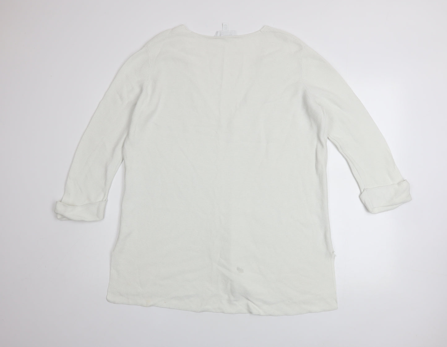 The White Company Women’s White Cotton V-Neck Tunic Jumper Size 10