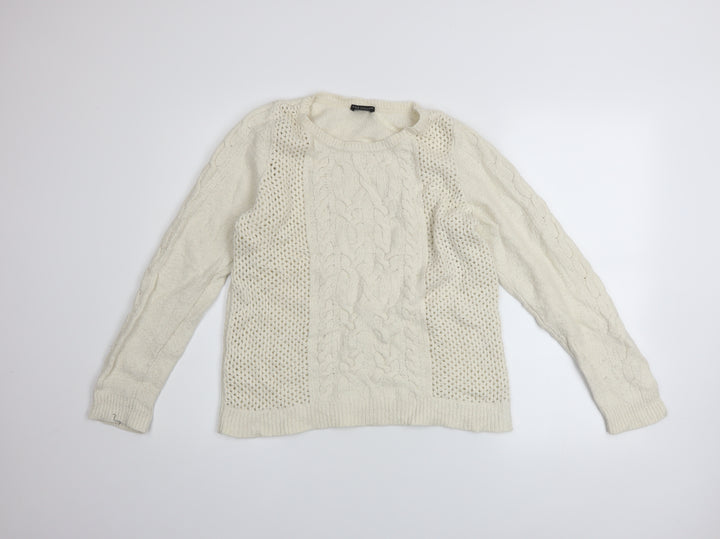 Ann Taylor Women Ivory Wool Blend Cable Knit Pullover Jumper L