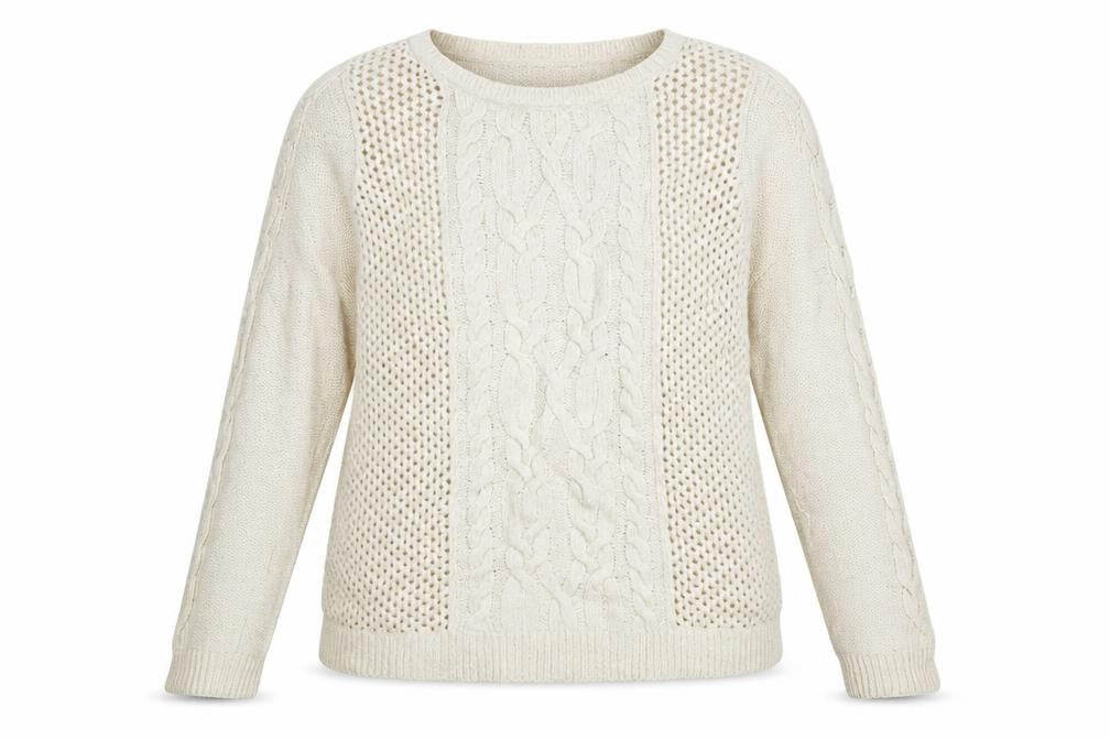 Front view of Ann Taylor Women Ivory Wool Blend Cable Knit jumper L