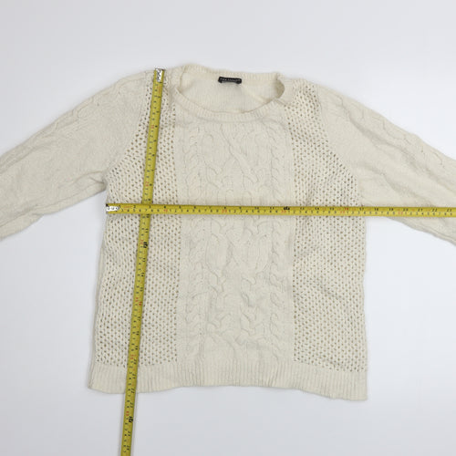 Ann Taylor Women Ivory Wool Blend Cable Knit Pullover Jumper L
