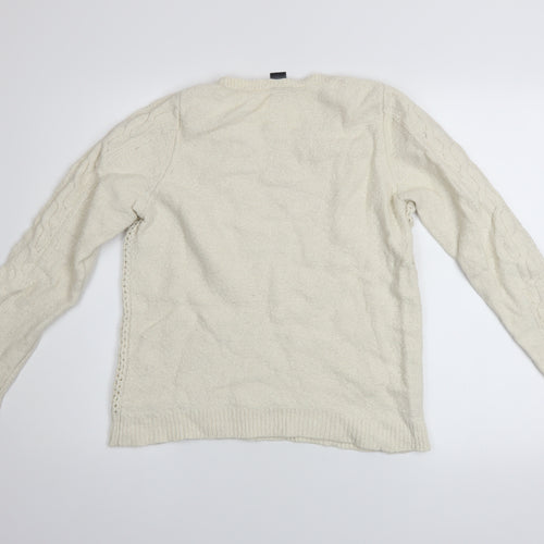 Ann Taylor Women Ivory Wool Blend Cable Knit Pullover Jumper L