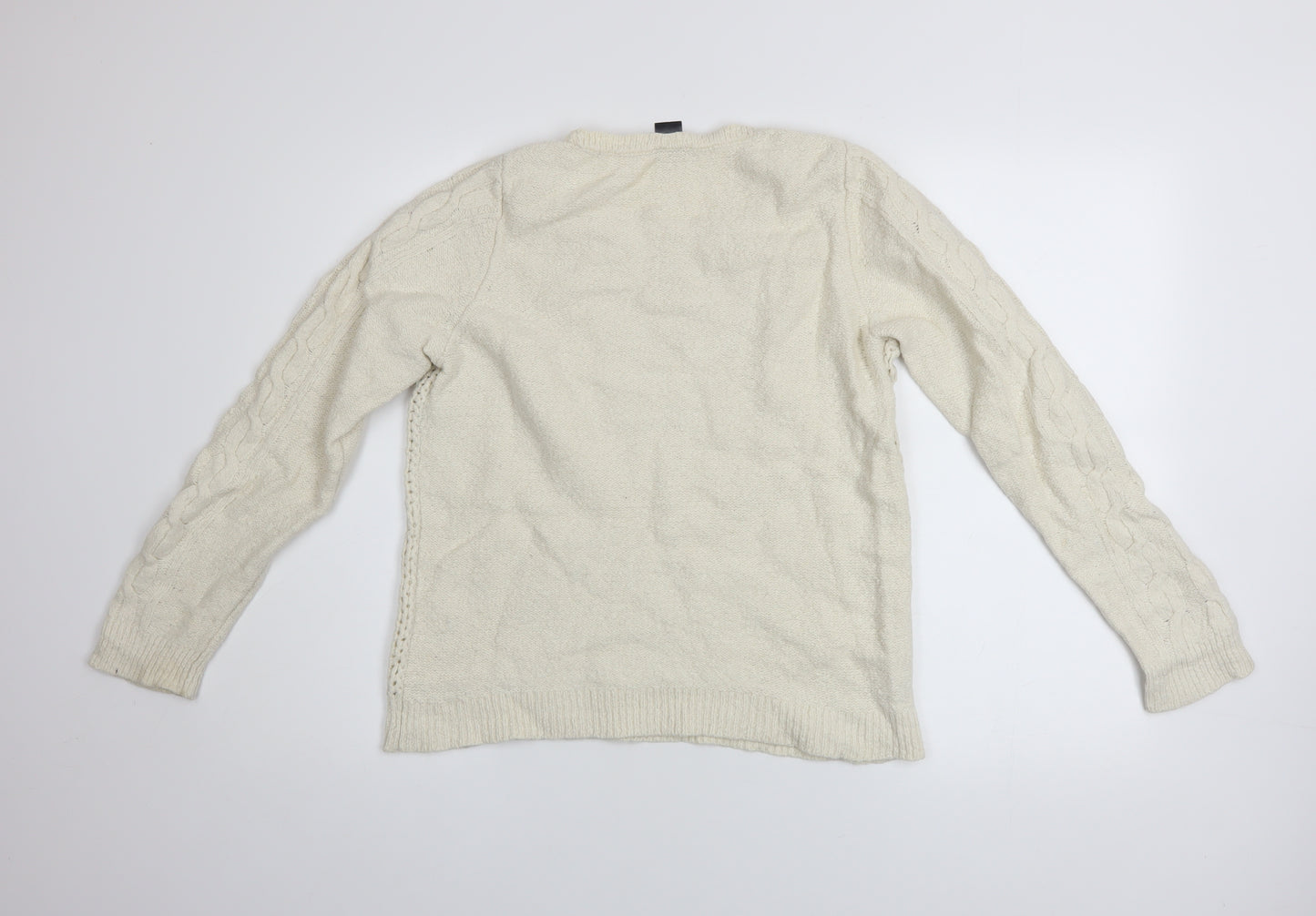 Ann Taylor Women Ivory Wool Blend Cable Knit Pullover Jumper L