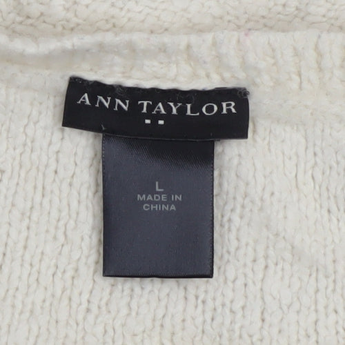 Ann Taylor Women Ivory Wool Blend Cable Knit Pullover Jumper L