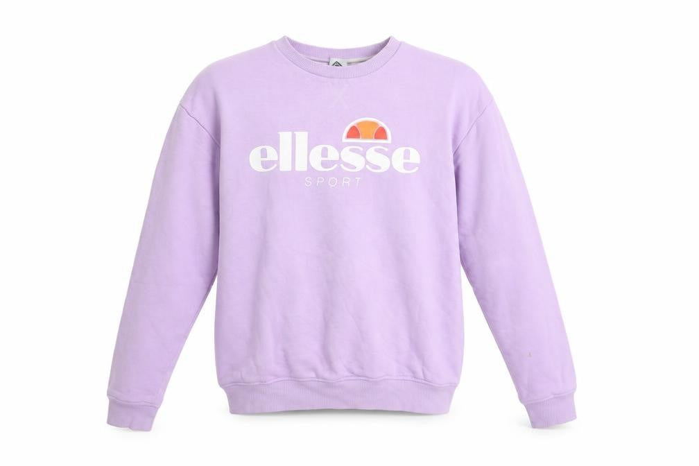 Front view of Ellesse Women's Purple Logo Crew Neck Sweatshirt UK 8