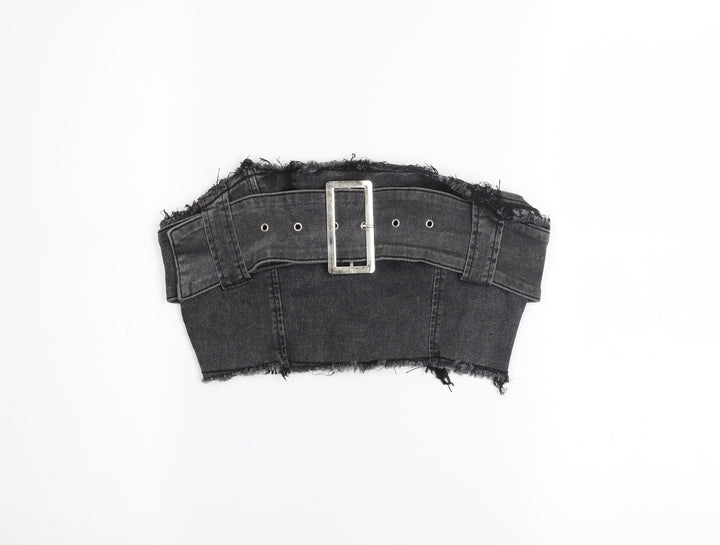 Missguided Womens Black Cropped Denim Bustier Top UK 10