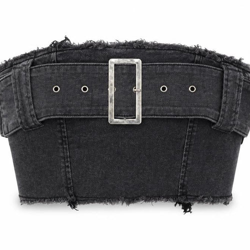 Missguided Womens Black Cropped Denim Bustier Top UK 10