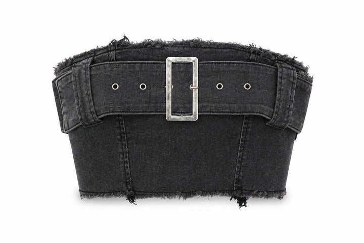 Missguided Womens Black Cropped Denim Bustier Top UK 10