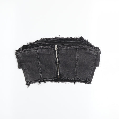 Missguided Womens Black Cropped Denim Bustier Top UK 10