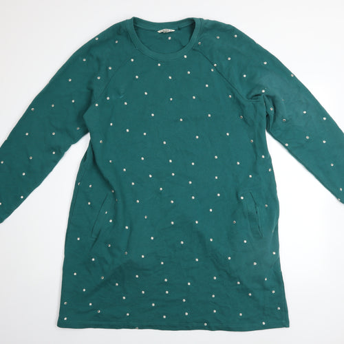 FatFace Women's Green Beaded Long Sleeve Shift Dress Size 18