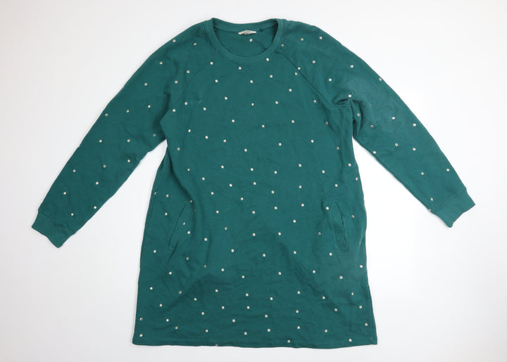 FatFace Women's Green Beaded Long Sleeve Shift Dress Size 18